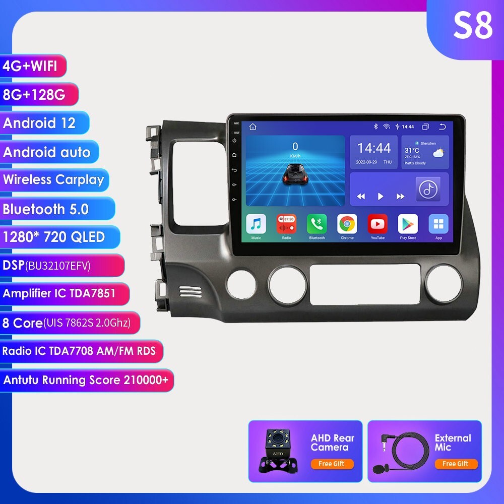 9″ For Honda Civic 2012-15 Car Carplay Radio GPS RDS WiFi Head Unit 8+128GB+CAM