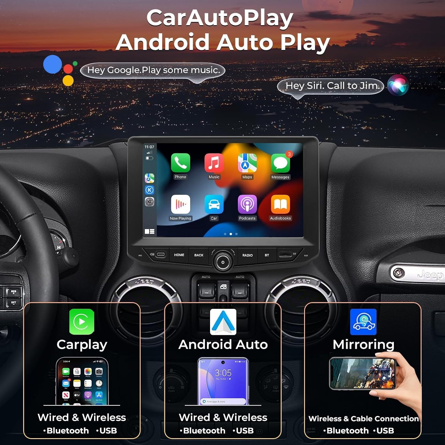 Android 15 Car Radio for Jeep Wrangler JK 2011-2017, 9″ QLED IPS Touch 4797