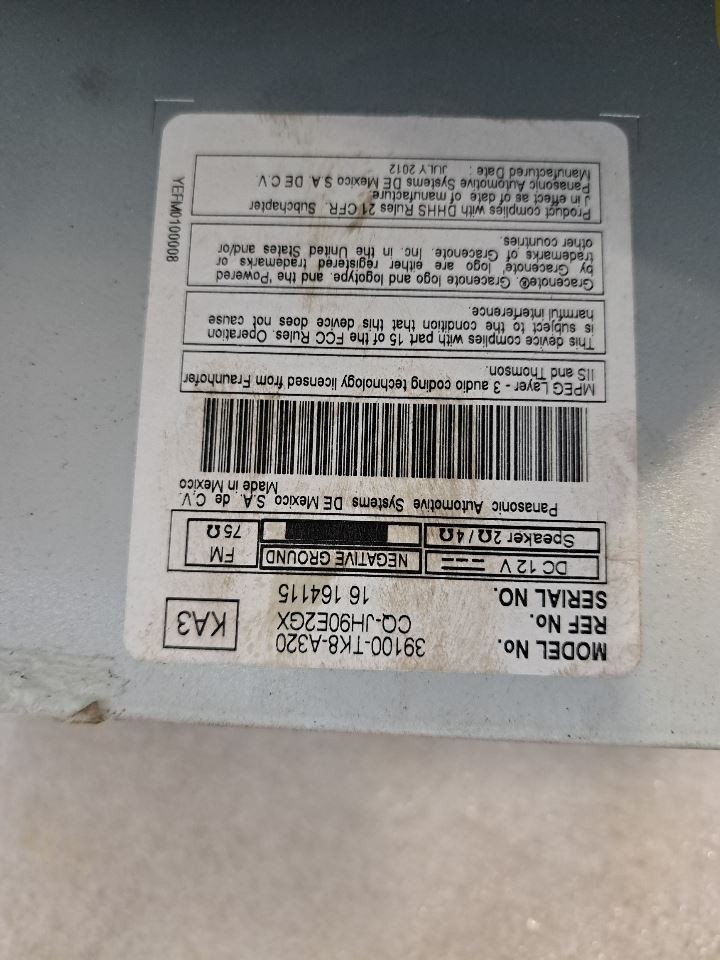 Rear 2012 Odyssey Stereo Radio Radio/Receiver Sku#4468086