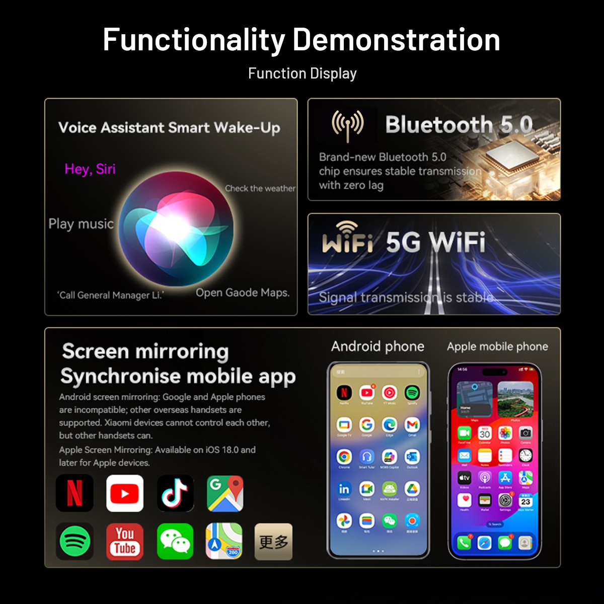 Wired to Wireless CarPlay Adapter for iPhone Apple/Android Auto/AirPlay/Miracast