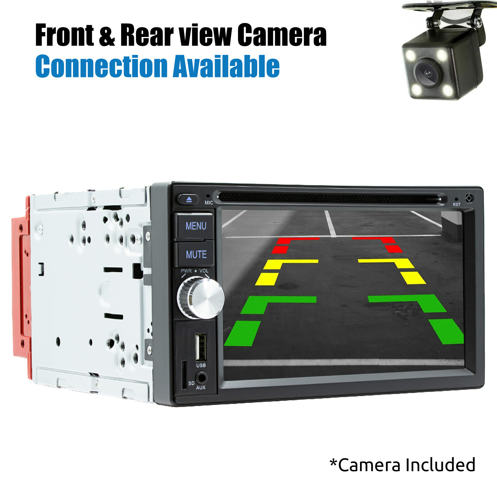 Double 2 DIN Carplay Stereo 6.2″ CD DVD Player FM AM Radio USB AUX-in TF Camera