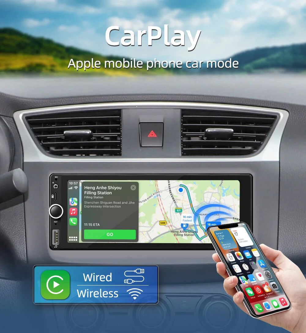 1din 6.86″ HD Car Radio Multimedia Carplay Touch Screen Mirror Link Bluetooth