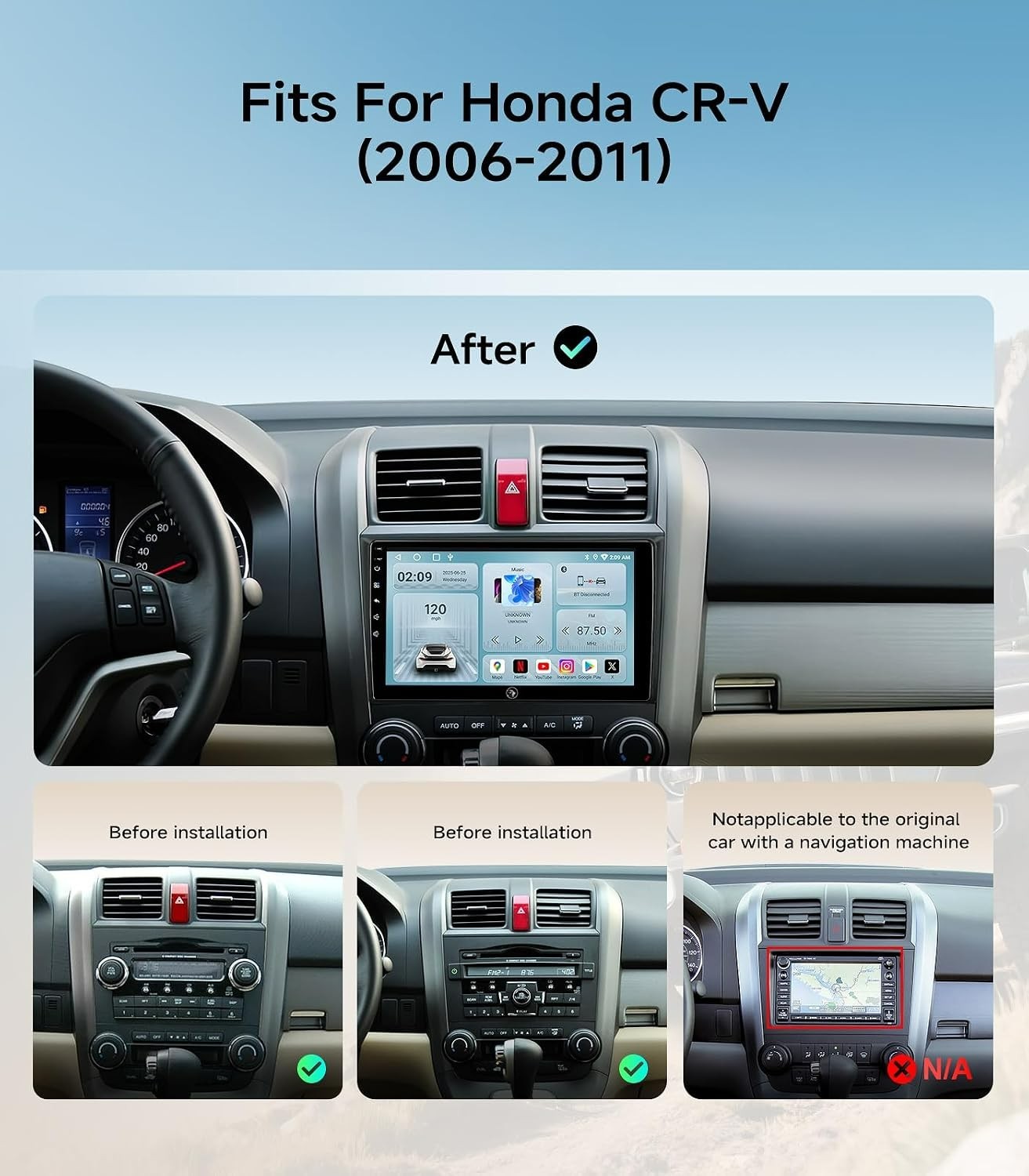 *NEW* Honda CR-V 2006-2011 Stereo Wireless CarPlay & Android Auto 9-inch 2+64G
