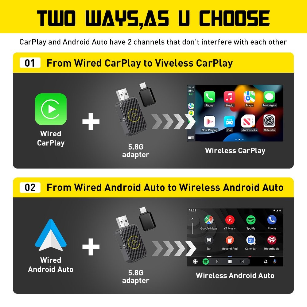 USB Wireless Adapter For CarPlay iPhone Apple Wireless Dongle & Plug play Black