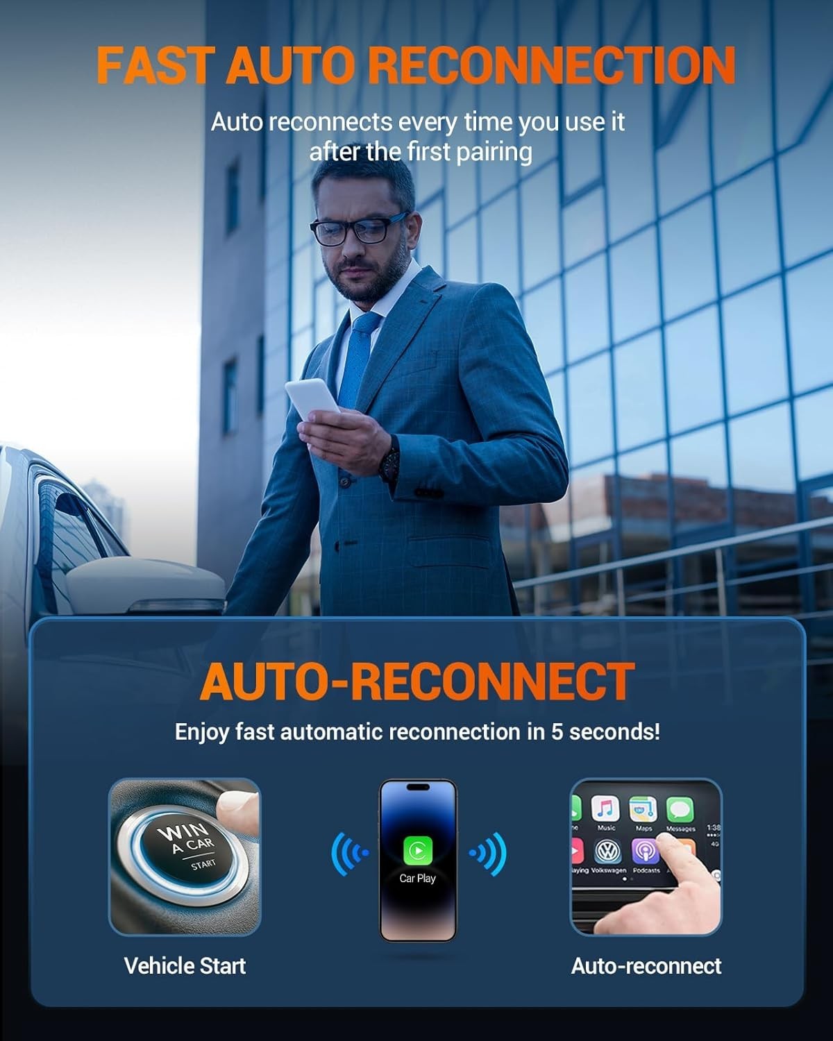 Wireless CarPlay Adapter Converts Wired to Wireless Plug & Play No Lag for Cars