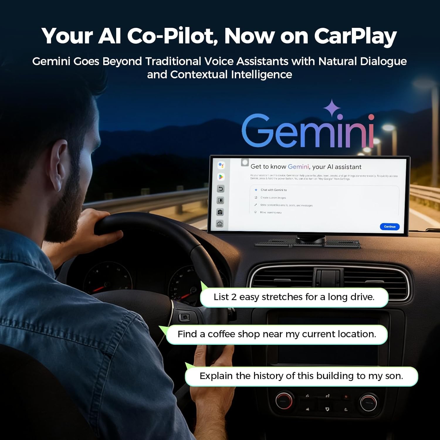 Lamtto 11in Touch Screen Gemini AI Car Wireless Apple CarPlay Android Auto GPS