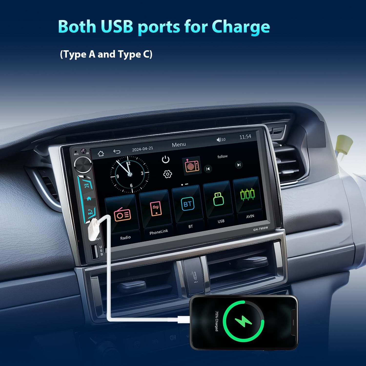 7″ Car Radio Apple/Andriod Carplay Car Stereo Touch Screen Double 2Din + Camera