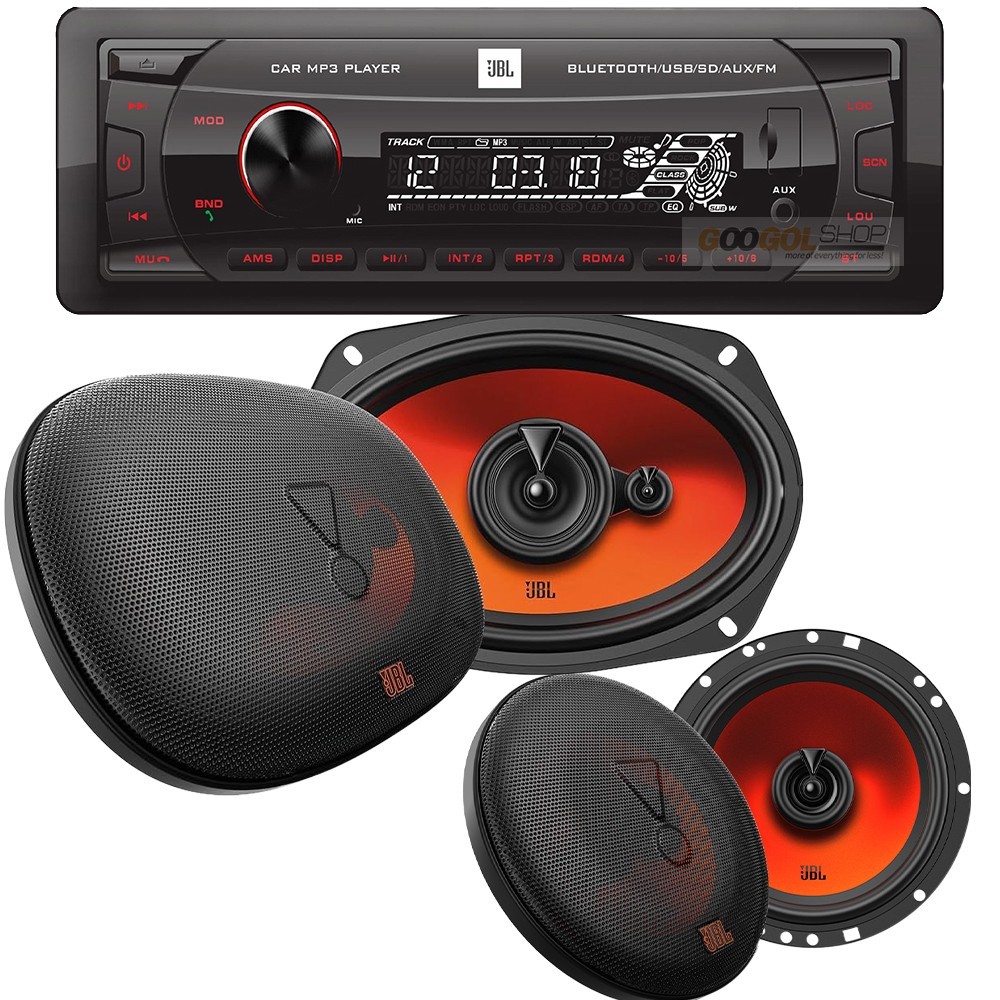 JBL Package Car Stereo Bluetooth USB/FM Radio (No CD) & 6×9″ & 6.5″ Speakers