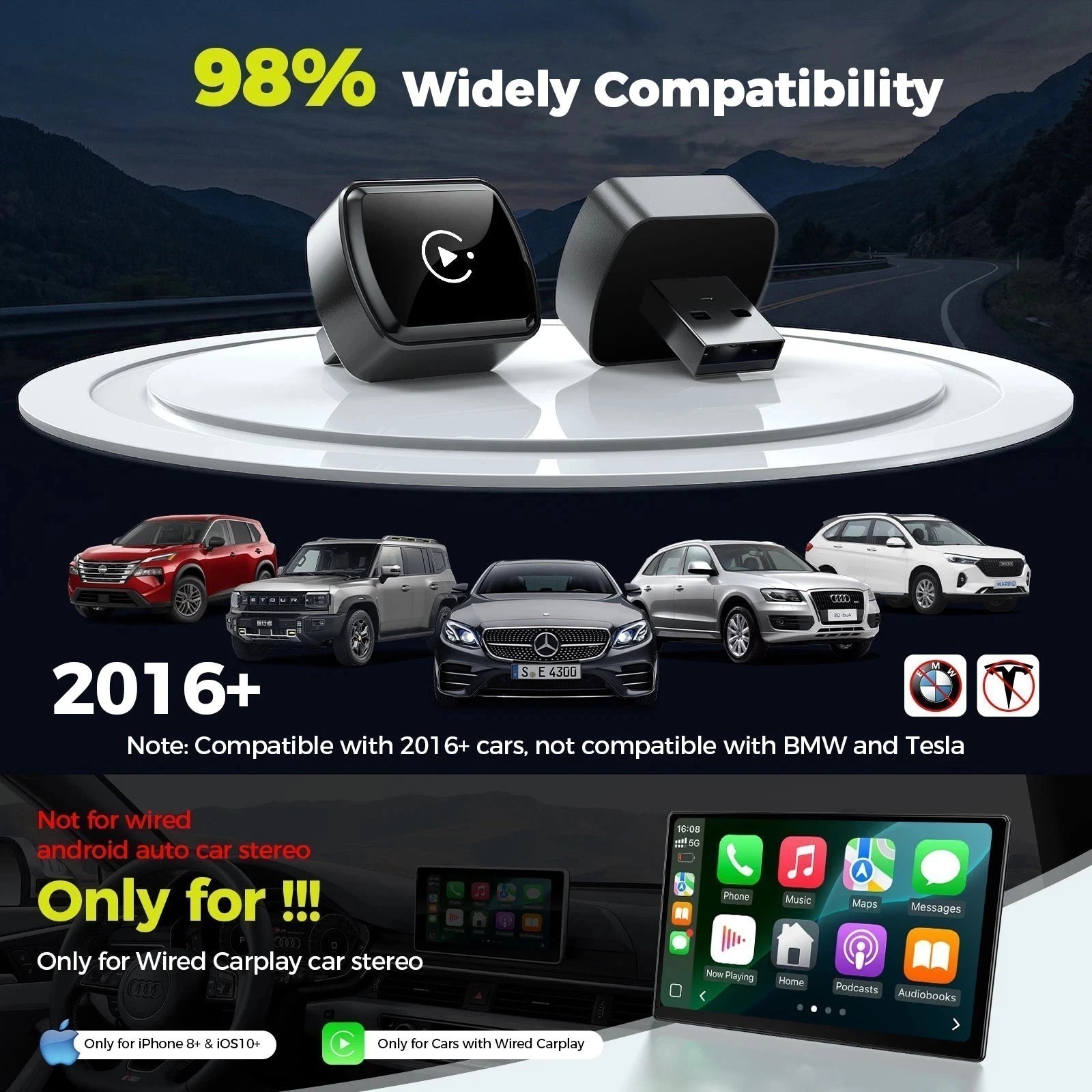 2026 Wireless CarPlay Adapter For iPhone Apple Wireless Carplay USB Plug & Play