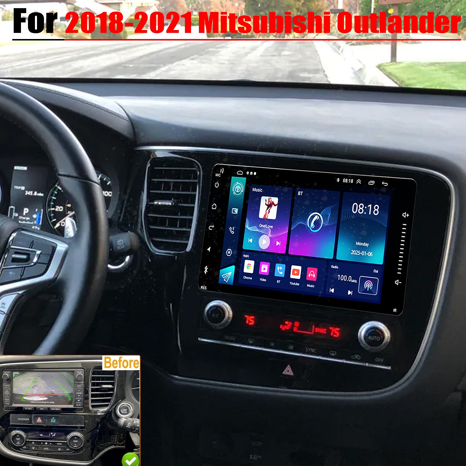 For 2018-2021 Mitsubishi Outlander Carplay Android 14 Car Stereo Radio Navi GPS