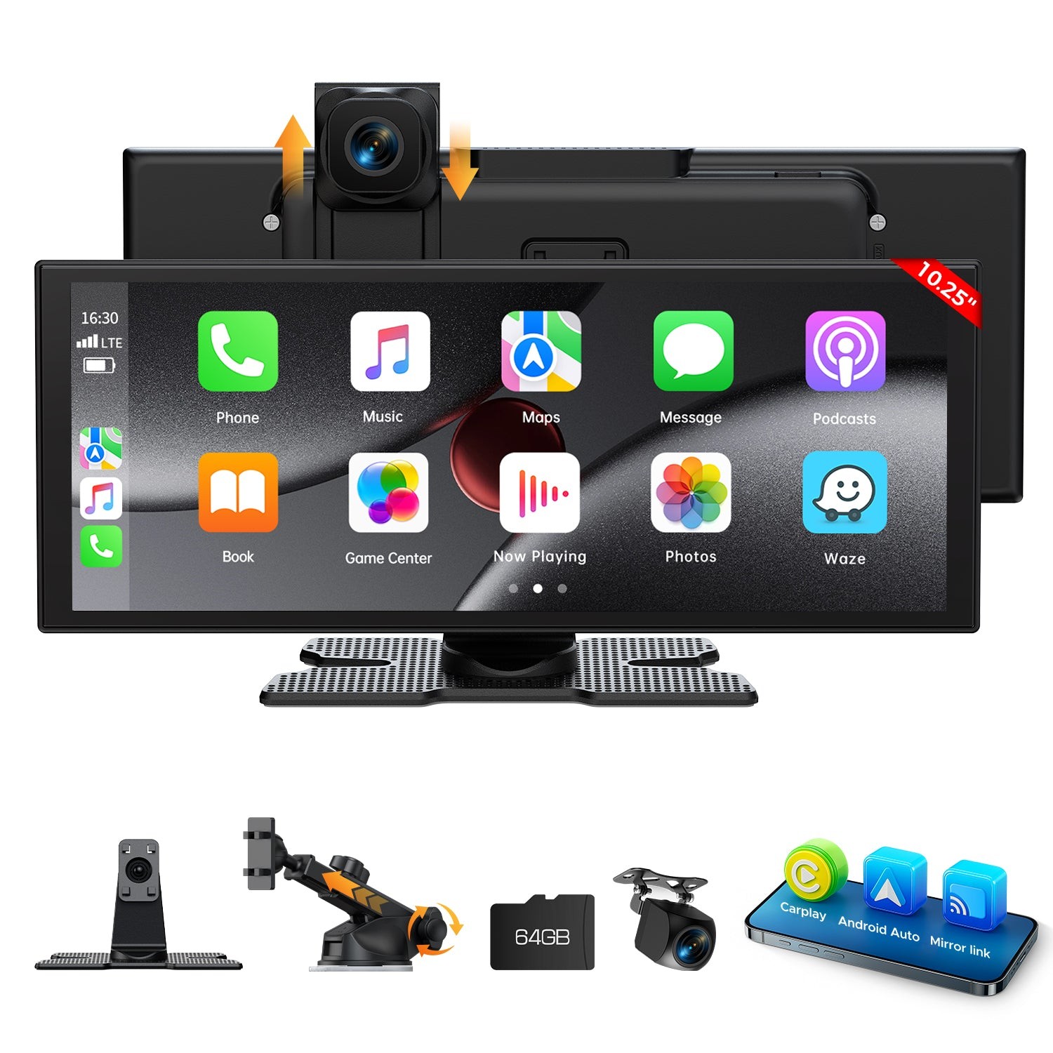 Portable 10.25″ Wireless Apple CarPlay Android Auto Reverse Cam Car Radio Stereo
