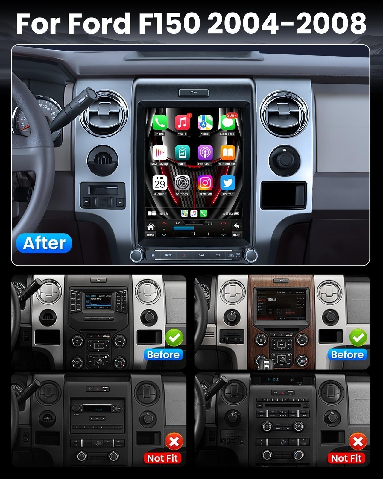 Car Radio Stereo Carplay For 2013-2014 Ford F150 4+64G 12.1in Media Stereo