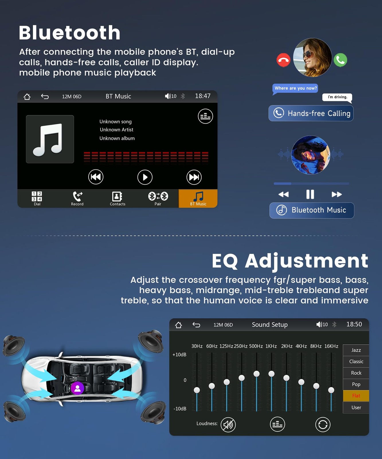 podofo Double Din Car Stereo with Wireless Carplay Android Auto – Mirror Link