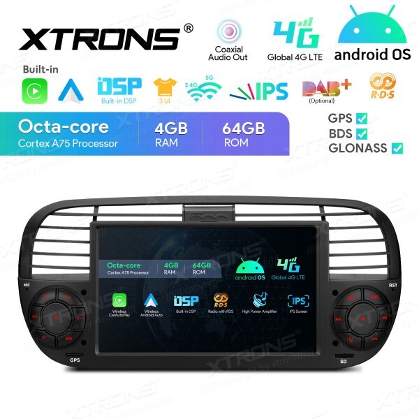 BLACK TABLET CAR FOR FIAT 500 CAR RADIO ANDROID OS 4G RAM + 64G ROM WI-FI GPS 7″