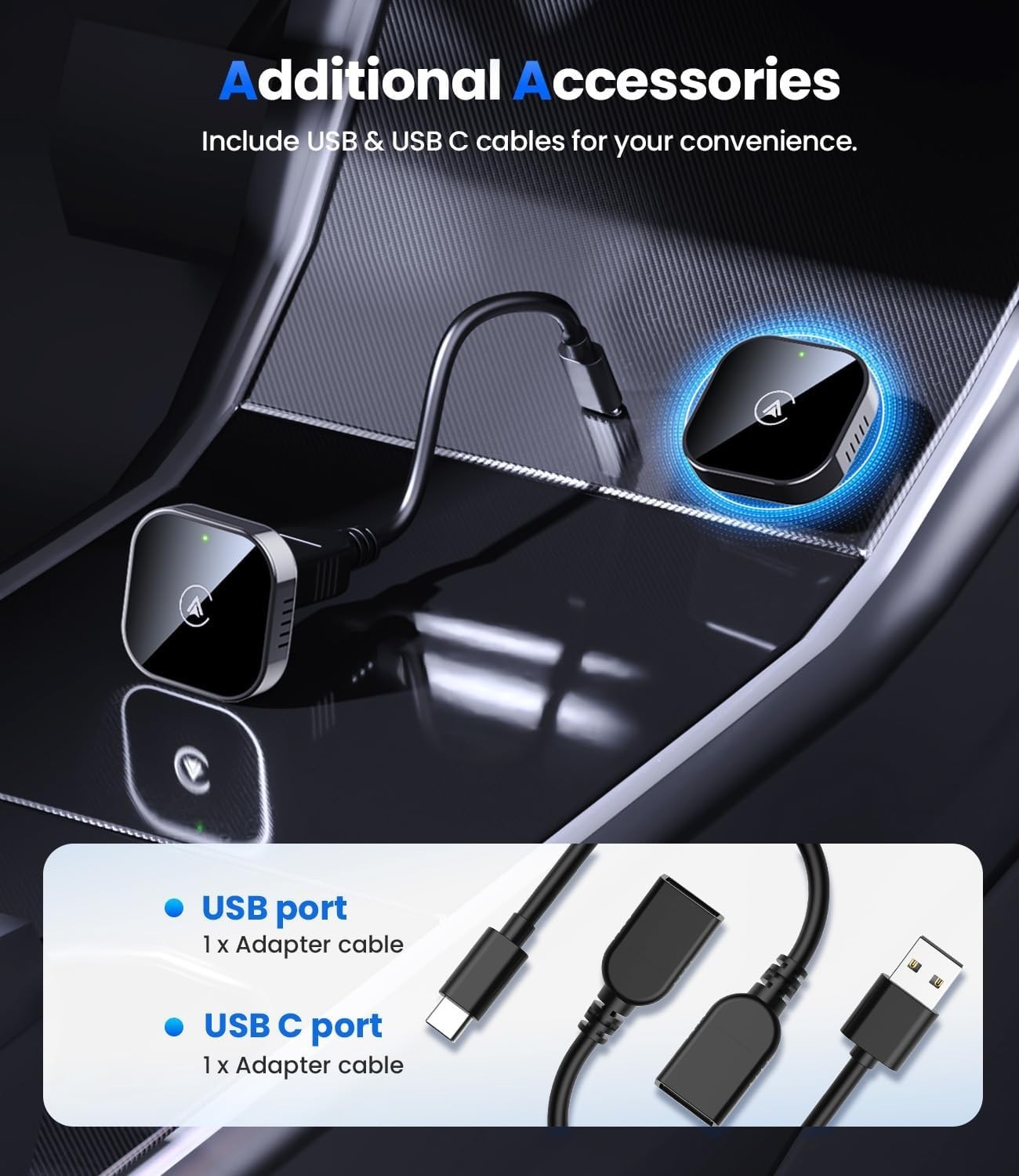 2-in-1 Wireless Adapter CarPlay & Android IOS Adapter USB Dongle Plug & Play