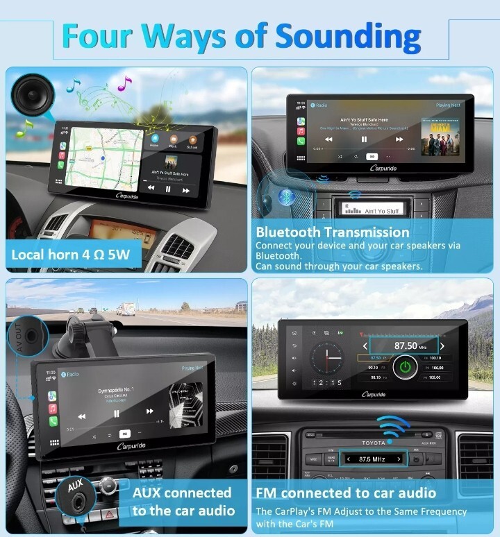 Carpuride W103PRO Portable Car Stereo Audio Wireless Apple CarPlay Android Auto