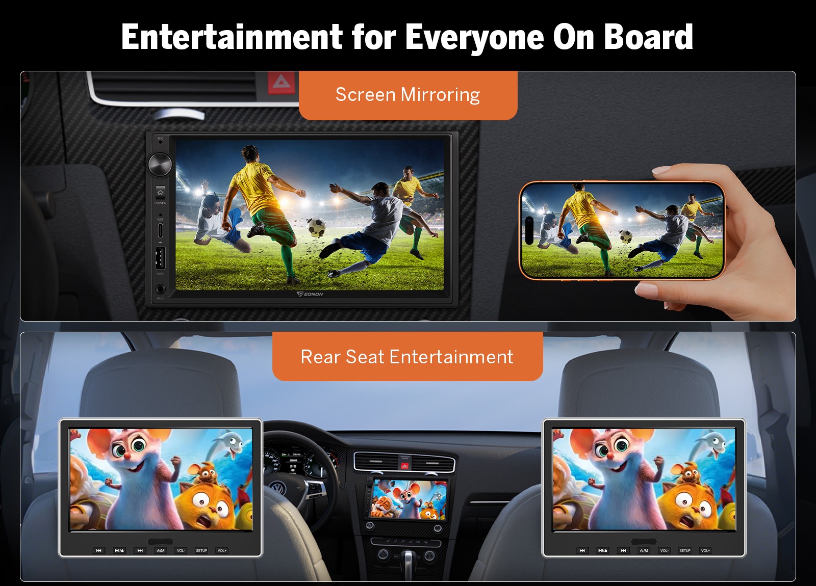 CAM+Double Din In Dash Car Play Stereo Android Auto CarPlay 7″ QLED GPS Navi DSP