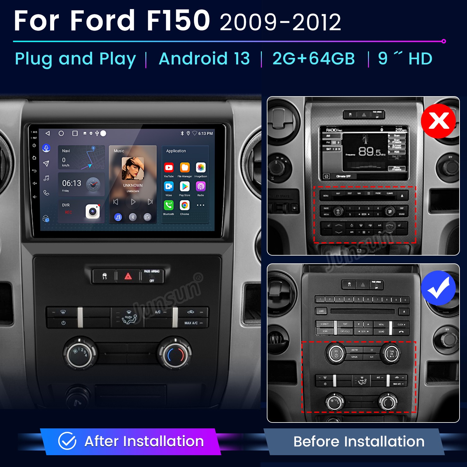 Android15 4+64GB Carplay For Ford F-150 F150 2009-2012 Car Stereo Radio GPS Navi