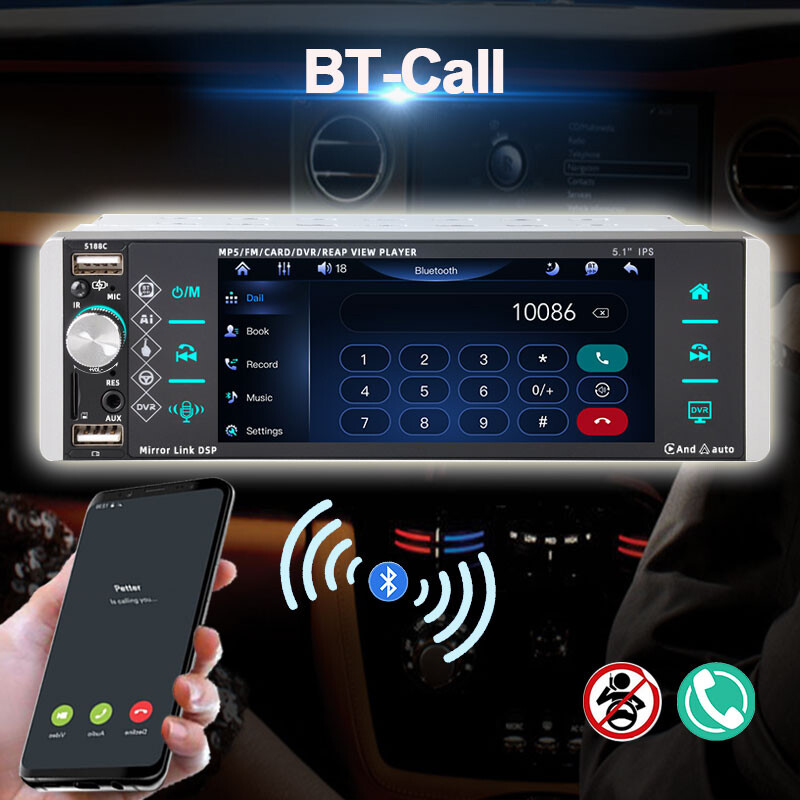5.5″ wince Single1 Din Car Radio Stereo Carplay BT Andriod Auto IPS Touchscreen