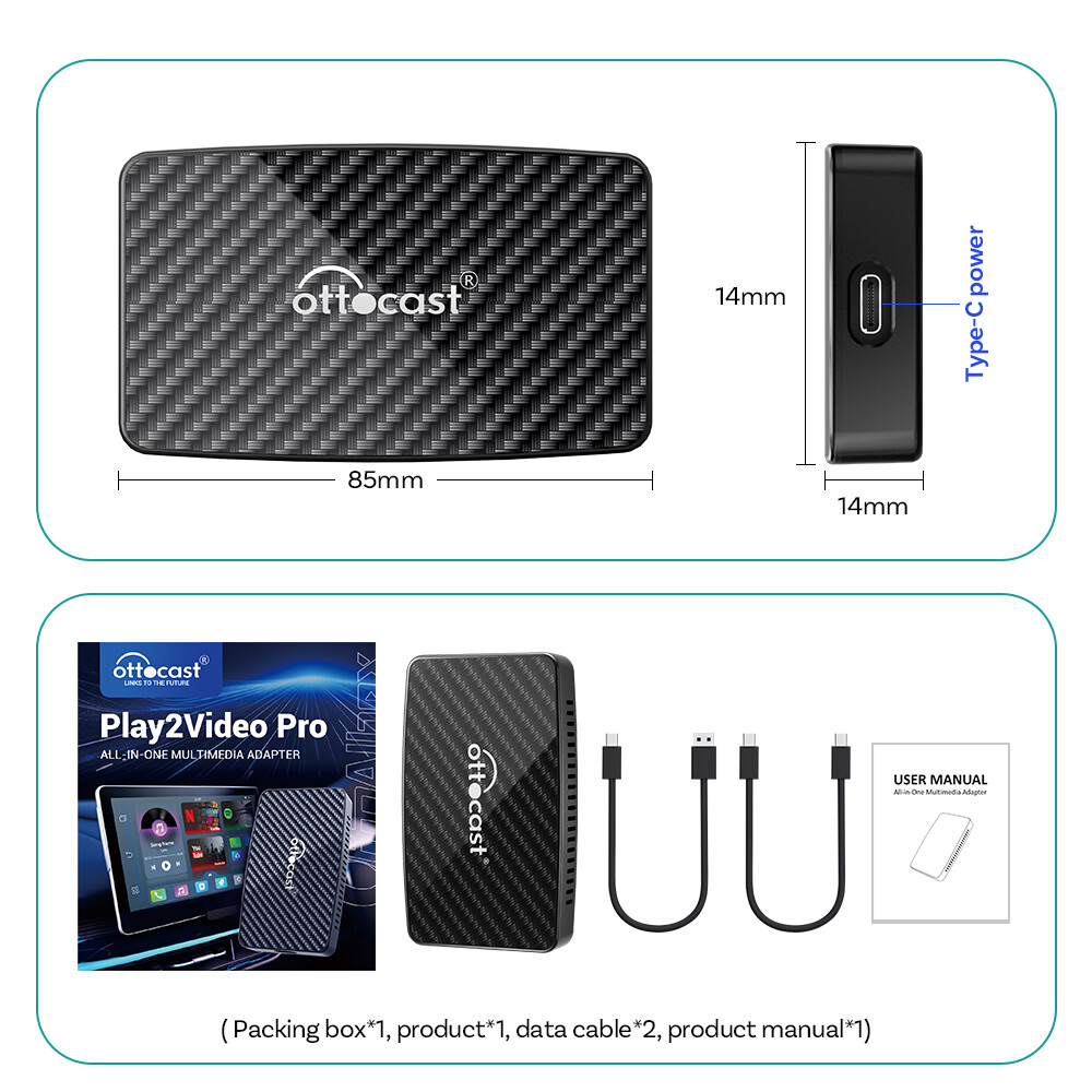 Ottocast Wireless Carplay AIBOX Android Auto Android 9 Car TV Box w/Google Store