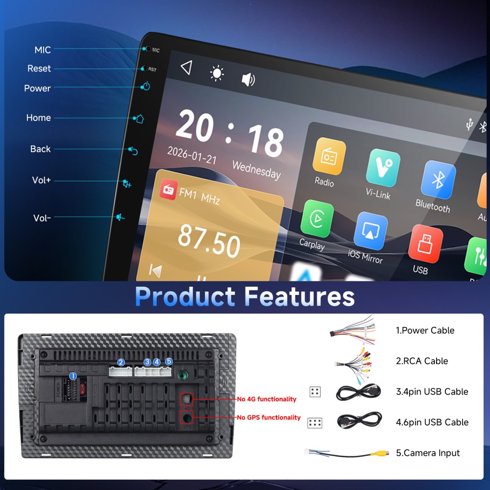9 Inch Car Stereo Radio Apple Carplay Android Auto BT For Toyota Venza 2008-2016