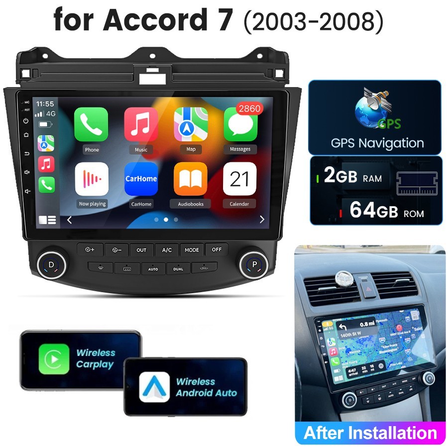 Carplay Car Stereo Radio Android For Honda Accord 2003-2007 GPS WIFI FM RDS 64GB