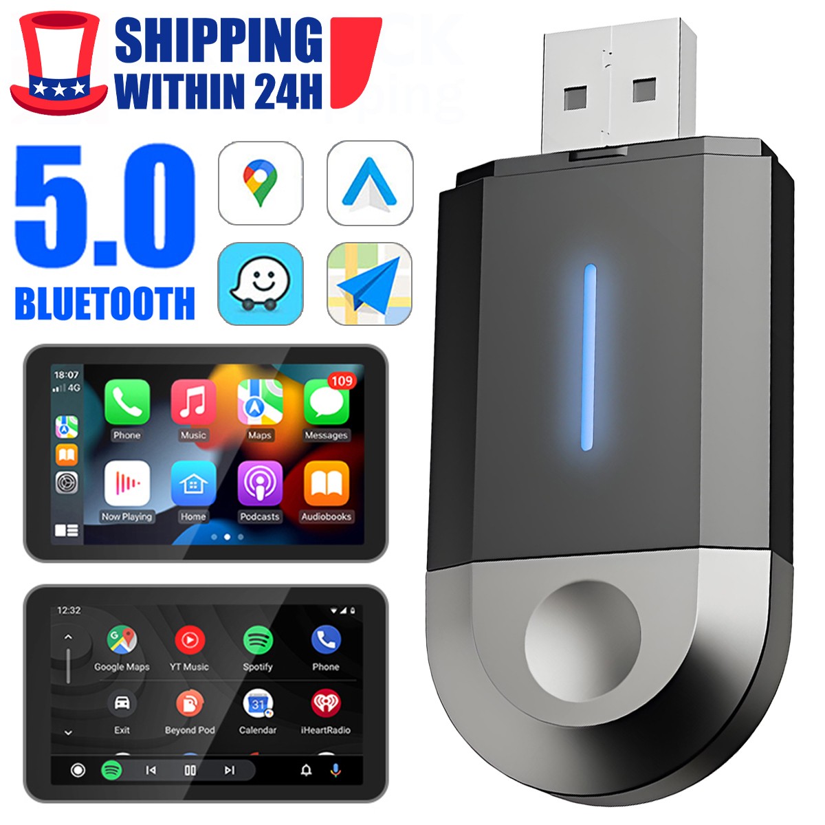 2in1 Wireless CarPlay Adapter Plug&Play For iPhone Apple Wireless Carplay Dongle