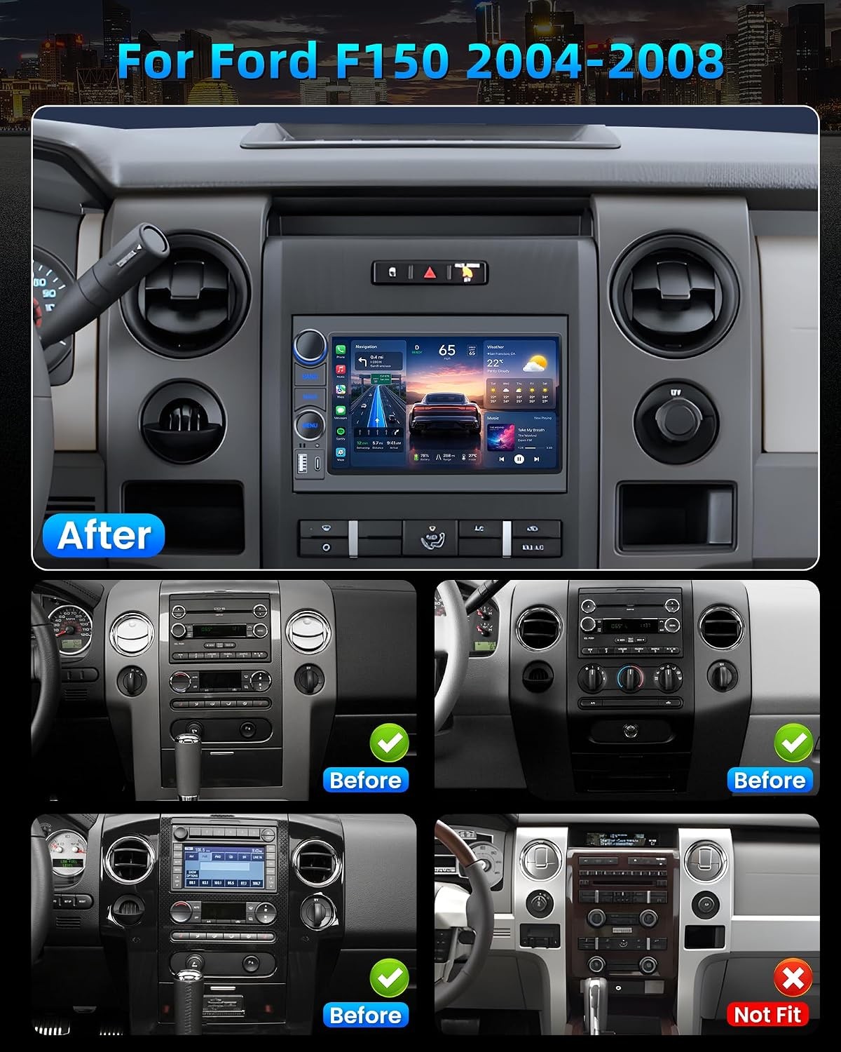 7″ HD Car Radio Stereo Carplay Andriod Auto GPS 8Core 64G for Ford F150 004-2008