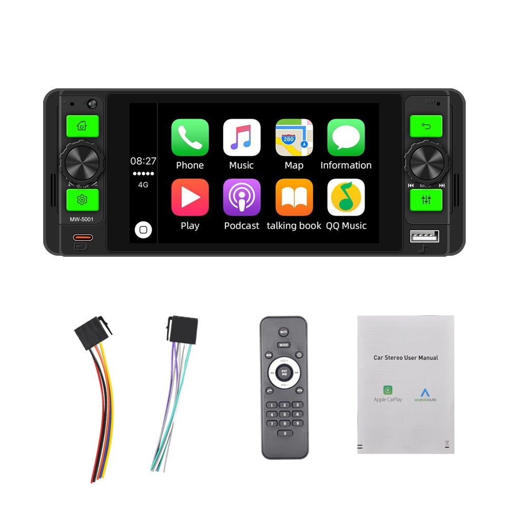 Single 1DIN Car Multimedia Player Video USB Type-C Mirror Link W/Remote Control