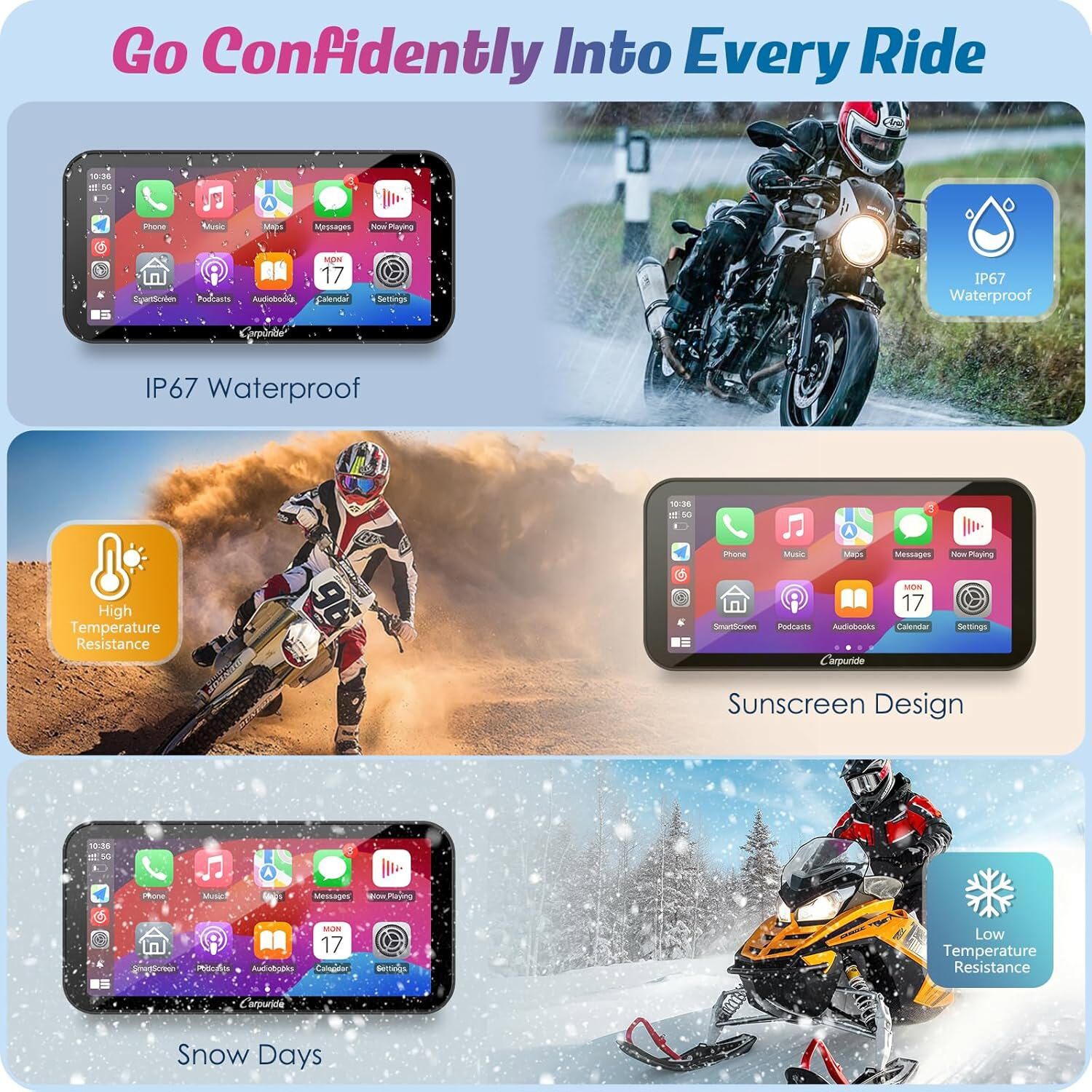 Carpuride W603B Moto Carplay Waterproof Touchscreen Carplay Android Auto GPS Nav