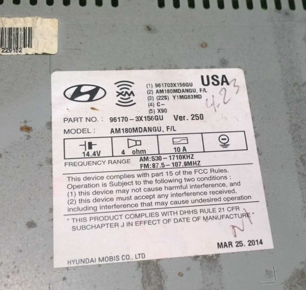 14 15 ELANTRA FACTORY RADIO RECEIVER AM FM CD MP3 OEM 4289-3