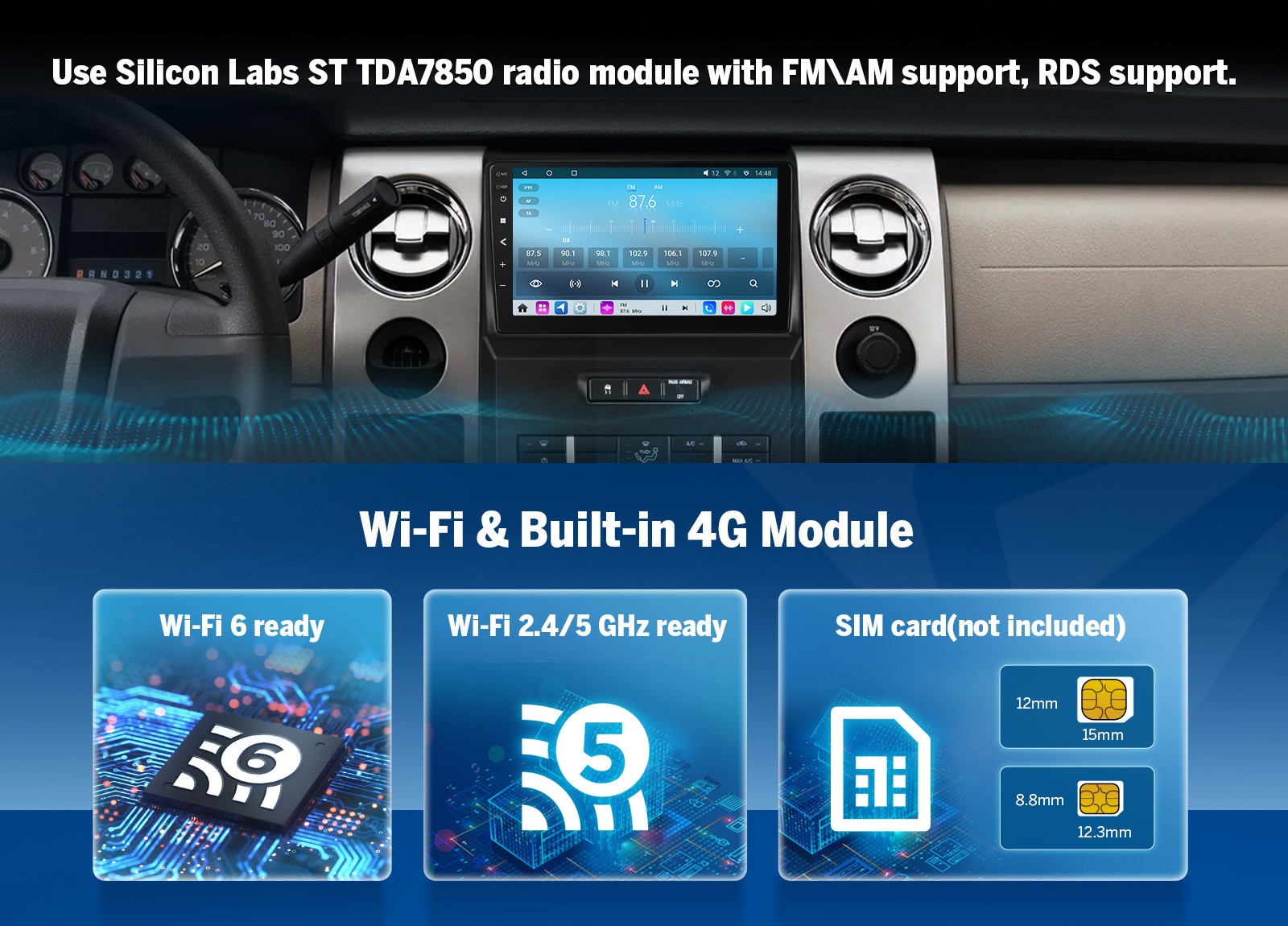 For 2009-2014 Ford F150 9″ QLED Android 14 6+64 Car Stereo CarPlay Bluetooth DSP