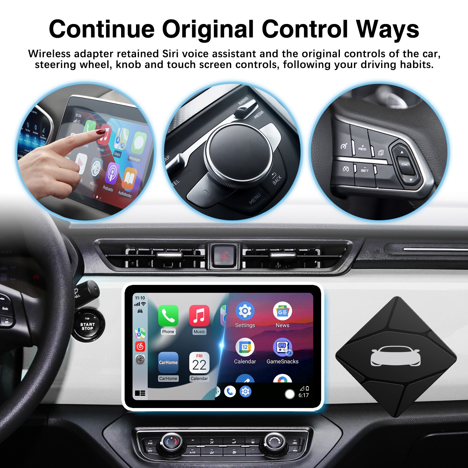2 In1 Wireless Carplay&Android Auto Box Wired To Wireless Carpay Mini Adapter