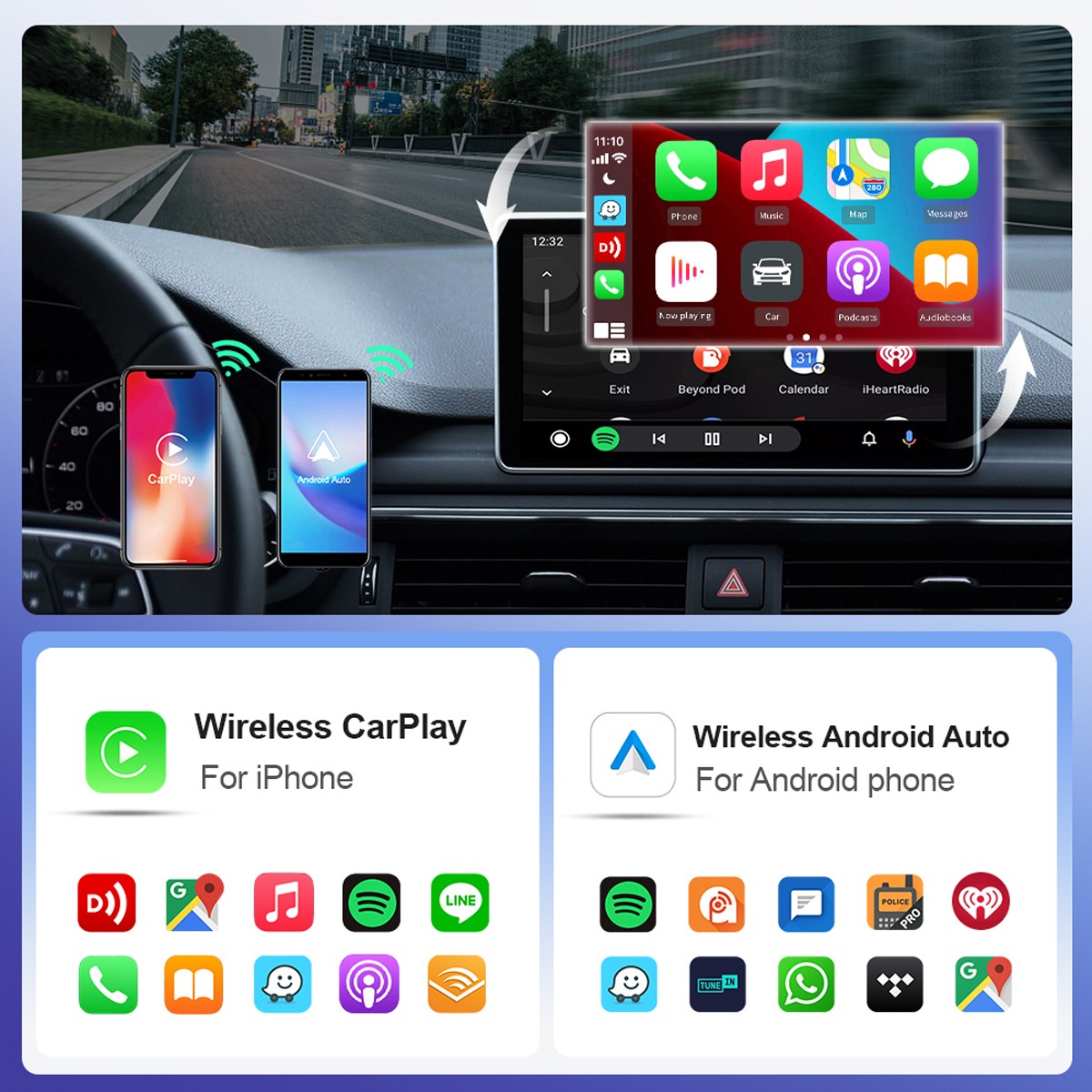 5G WIFI USB Wireless CarPlay Adapter For iPhone Android Auto Dongle Plug & Play