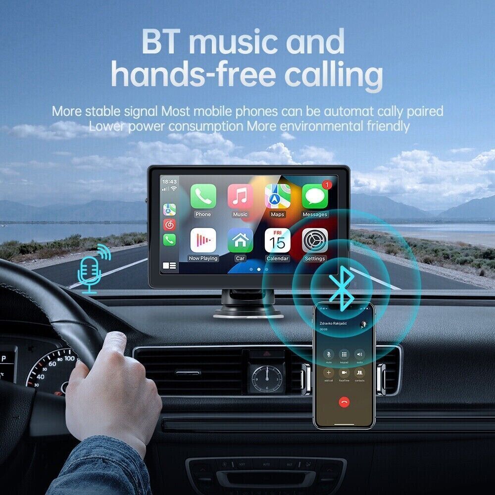 7″ Portable Car Stereo Radio Wireless Apple CarPlay Android Auto Touch Screen