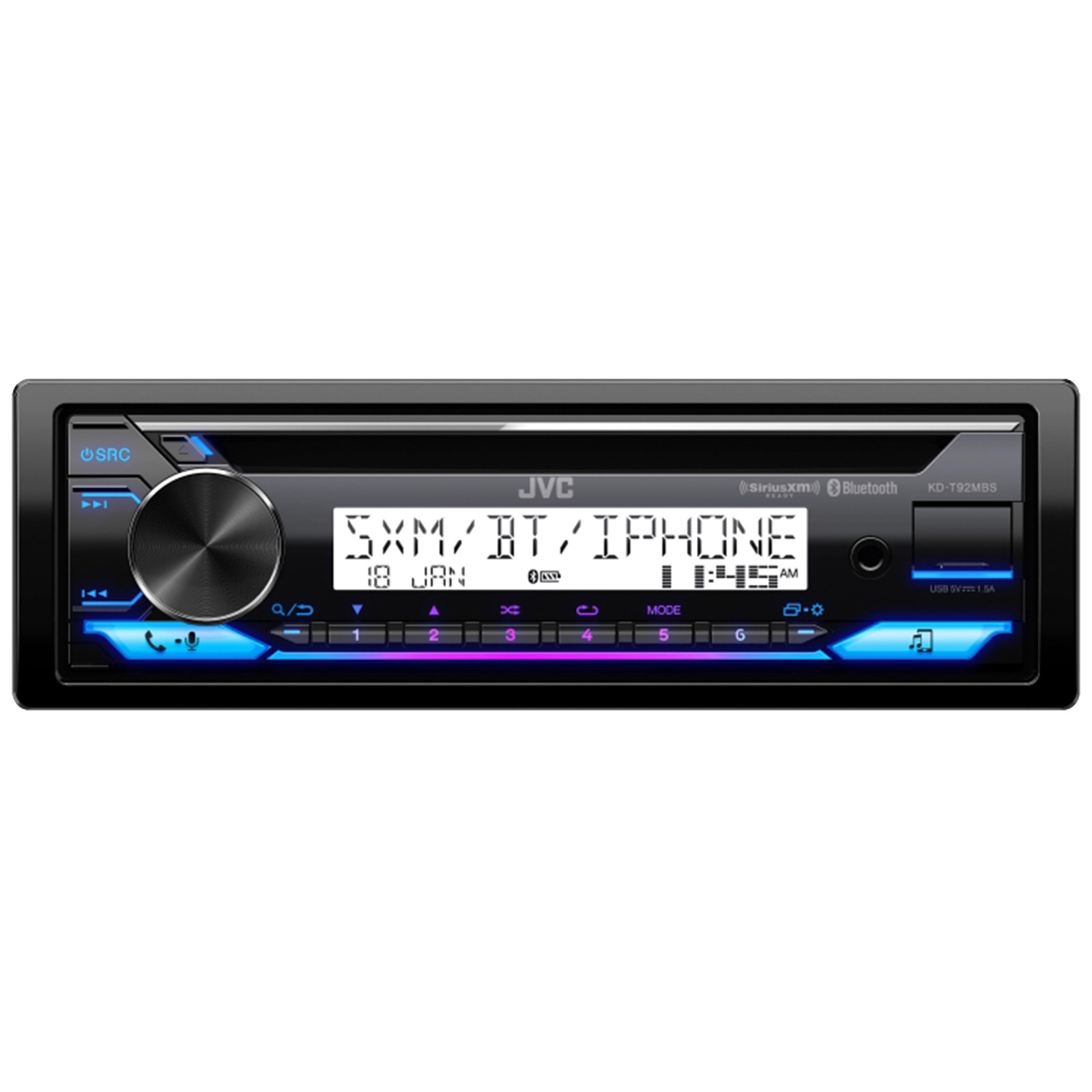JVC KD-T92MBS Bluetooth USB AUX AM/FM CD Stereo Receiver, Harley Install Kit