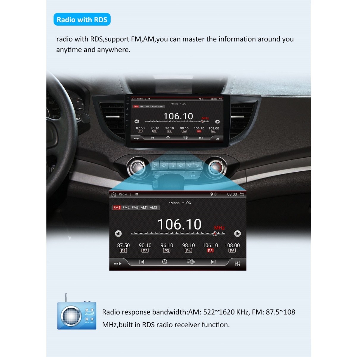 8G+256G Car Radio For Honda CRV 2012-2016 Android 14 GPS NAV BT WIFI CarPlay USB