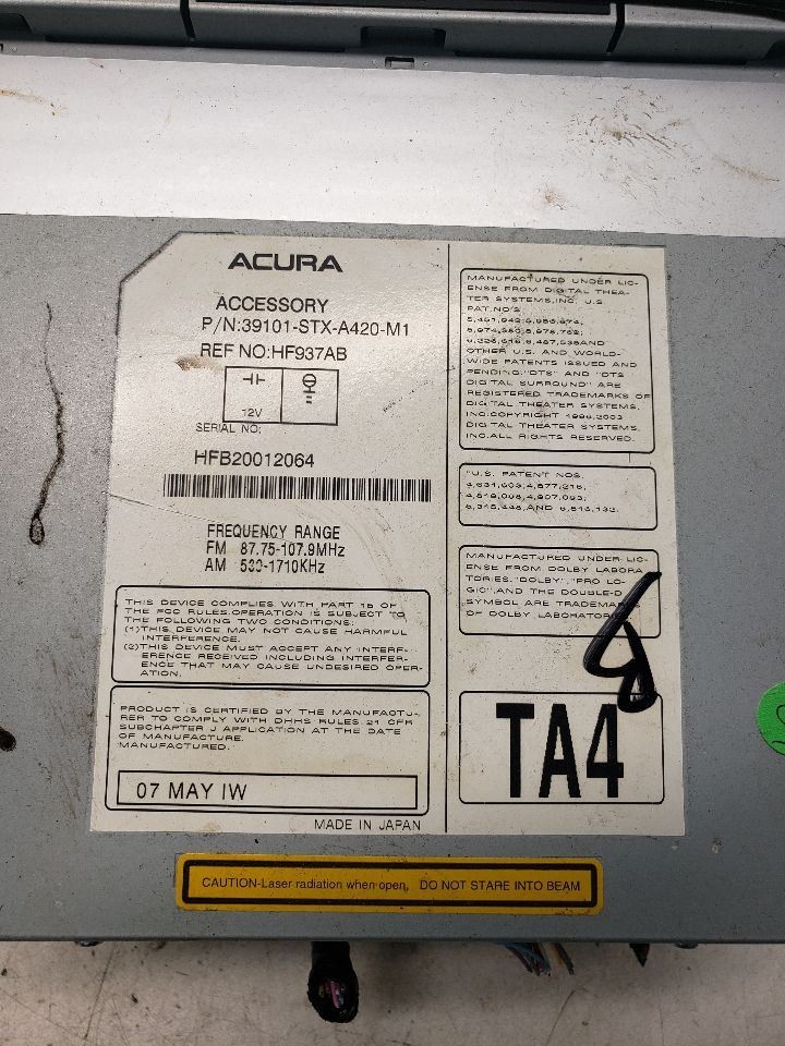 2007-2009 Acura MDX Radio Receiver Canada Market Elite VIN 8 OEM 1470820