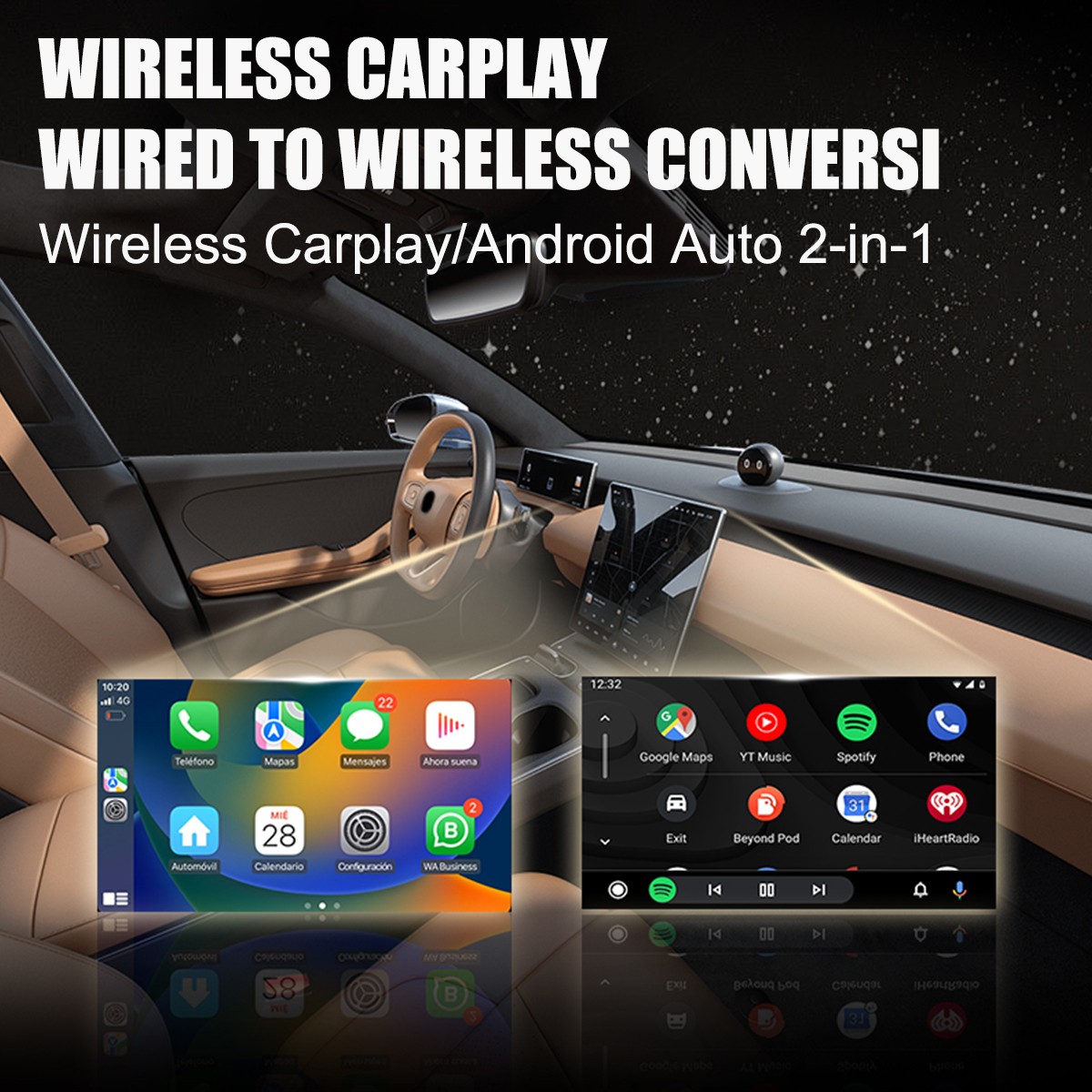 For iPhone Wireless Dongle Plug ＆ Play USB Auto Wireless CarPlay Adapter 2 in 1