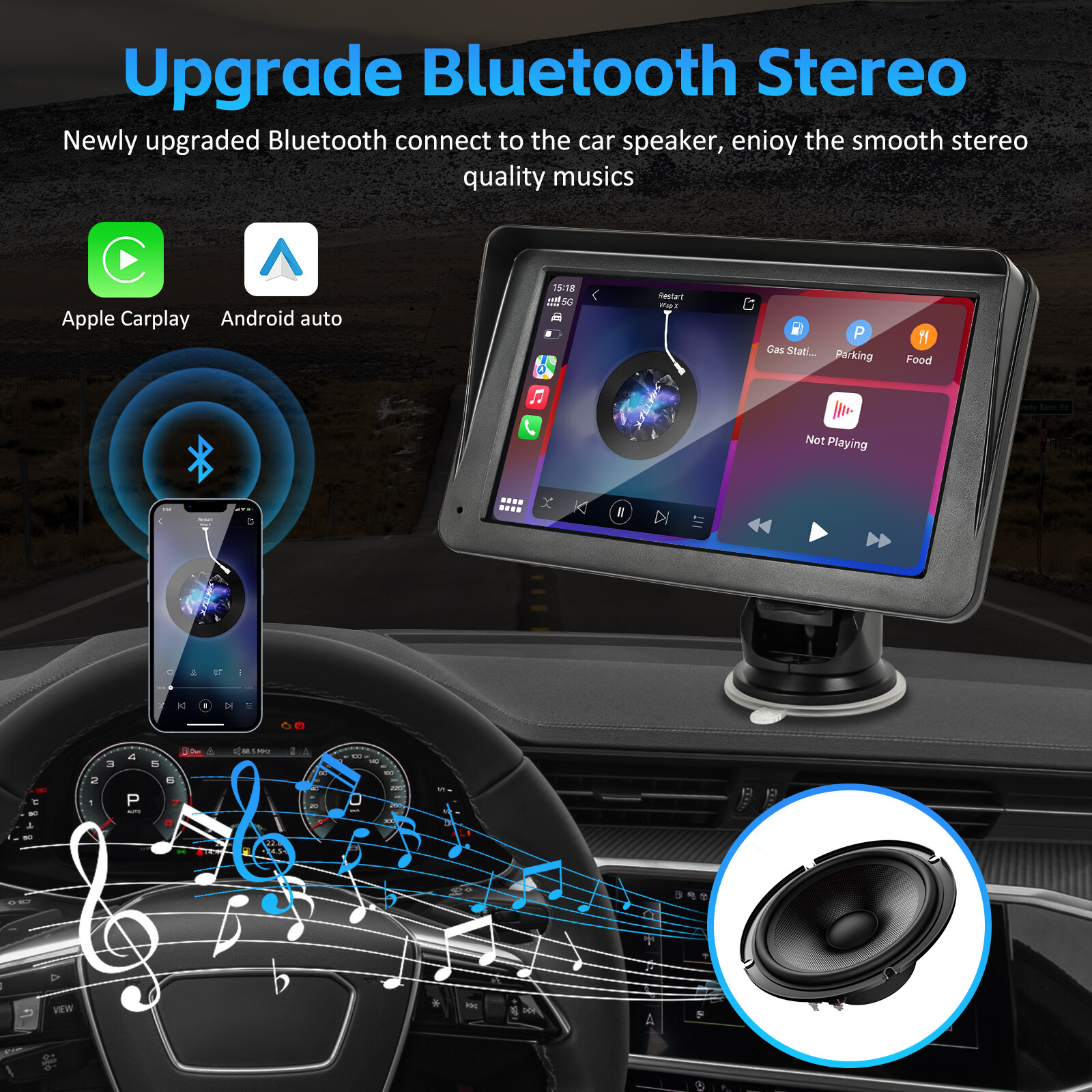 7 Inch Portable Car Radio Wireless Touch Screen Fit Apple Carplay & Android Auto