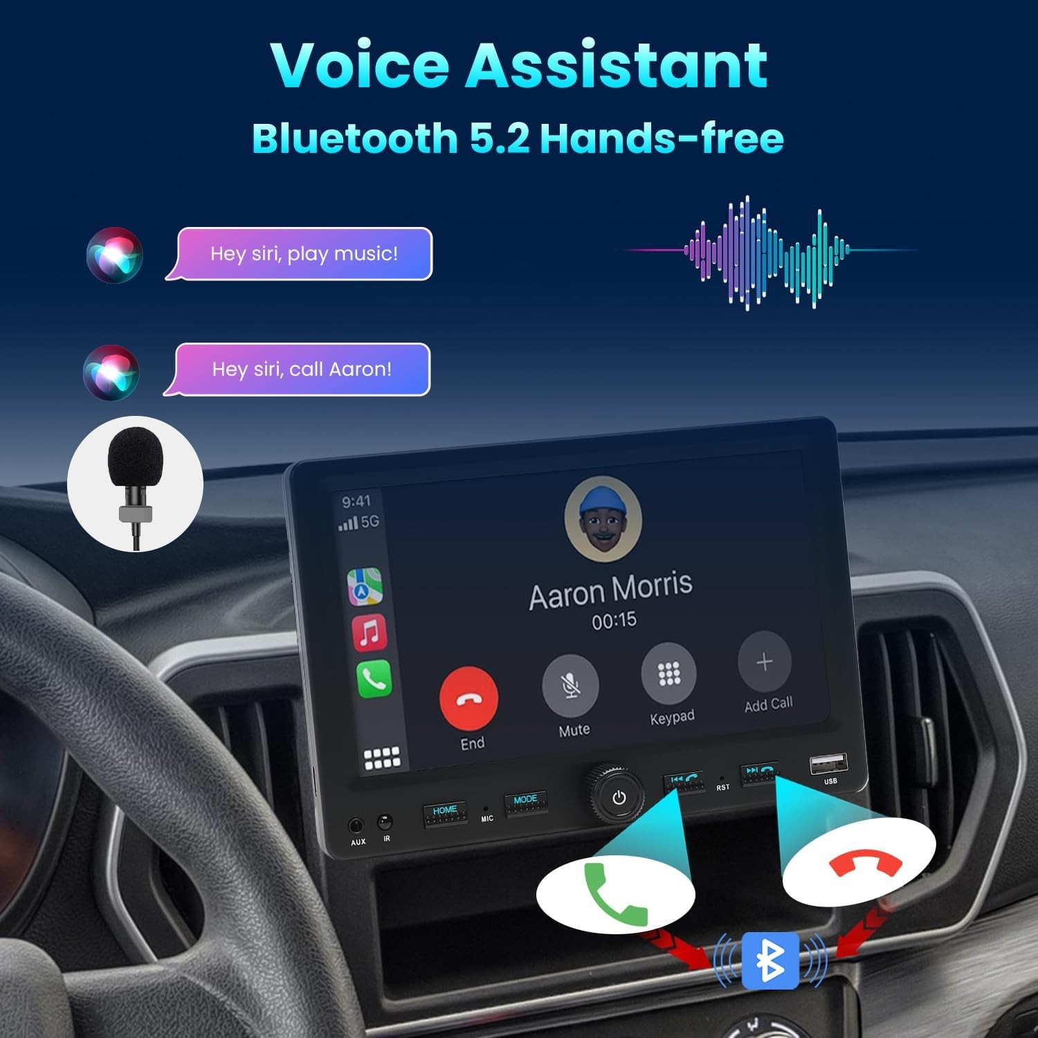 Single DIN 7″ Wireless Apple CarPlay Android Auto Car Radio Stereo Bluetooth