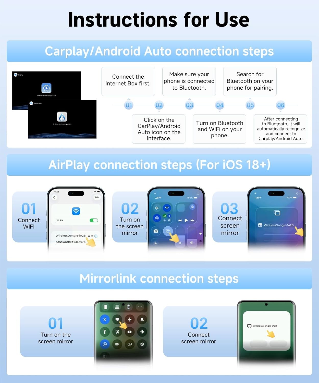 4-IN-1 Carplay Adapter Wired to Wireless CarPlay Android Auto Mirror Link –2026