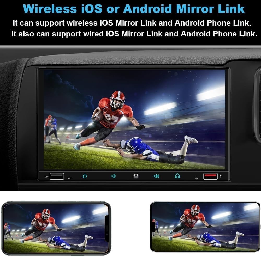 Yuanting 2 Din Android Carplay 7 Portable Car Stereo Backup Cam Bt Gps Fm