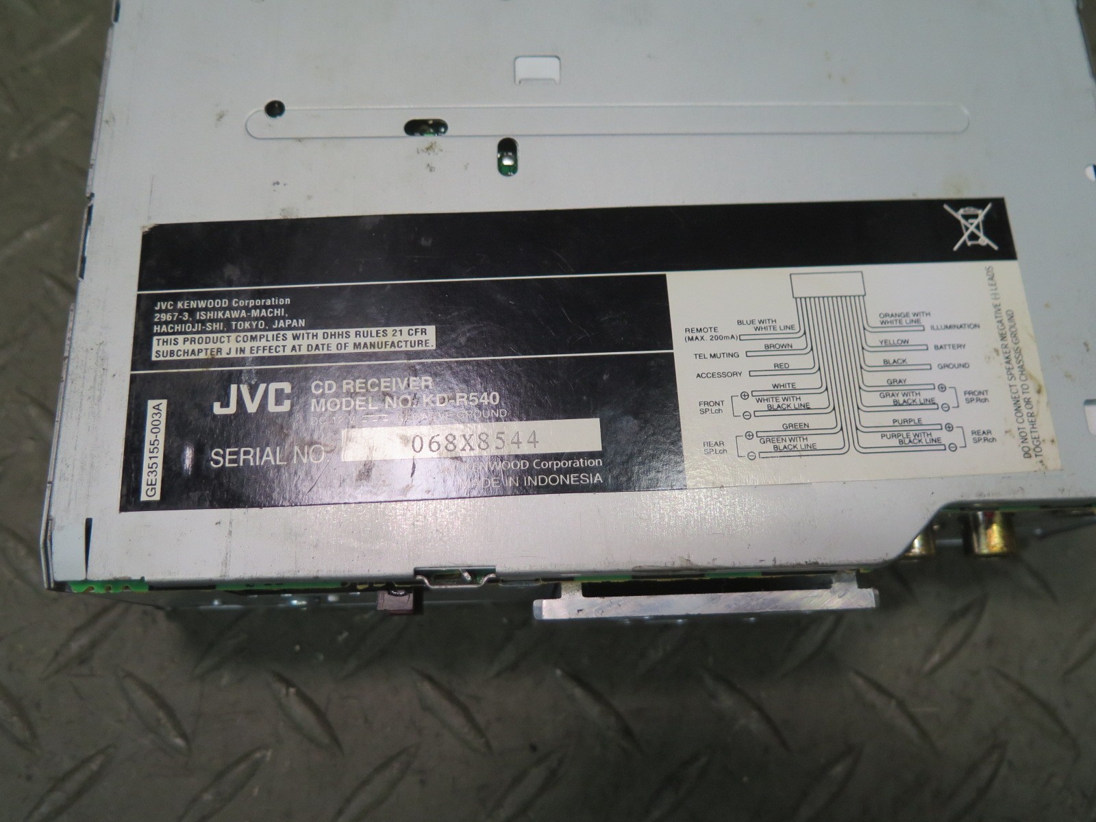 JVC KD-R540 RADIO CD USB PLAYER RECEIVER W REMOTE CONTROL