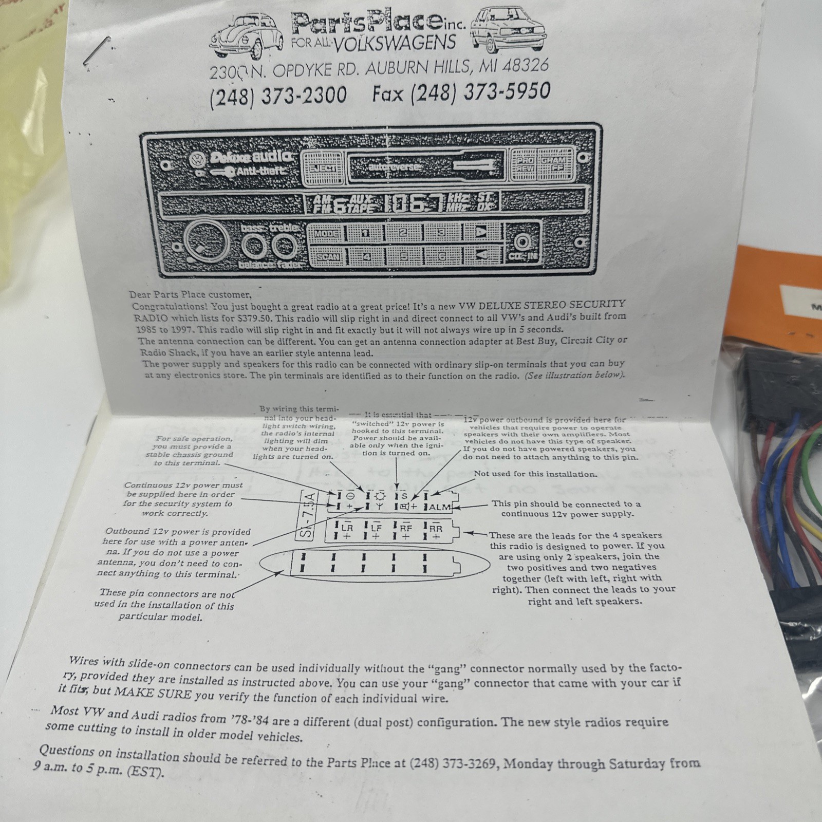 Volkswagen Duluxe Audio Factory Head Unit Cassette Player 90’s (357 035 152E)