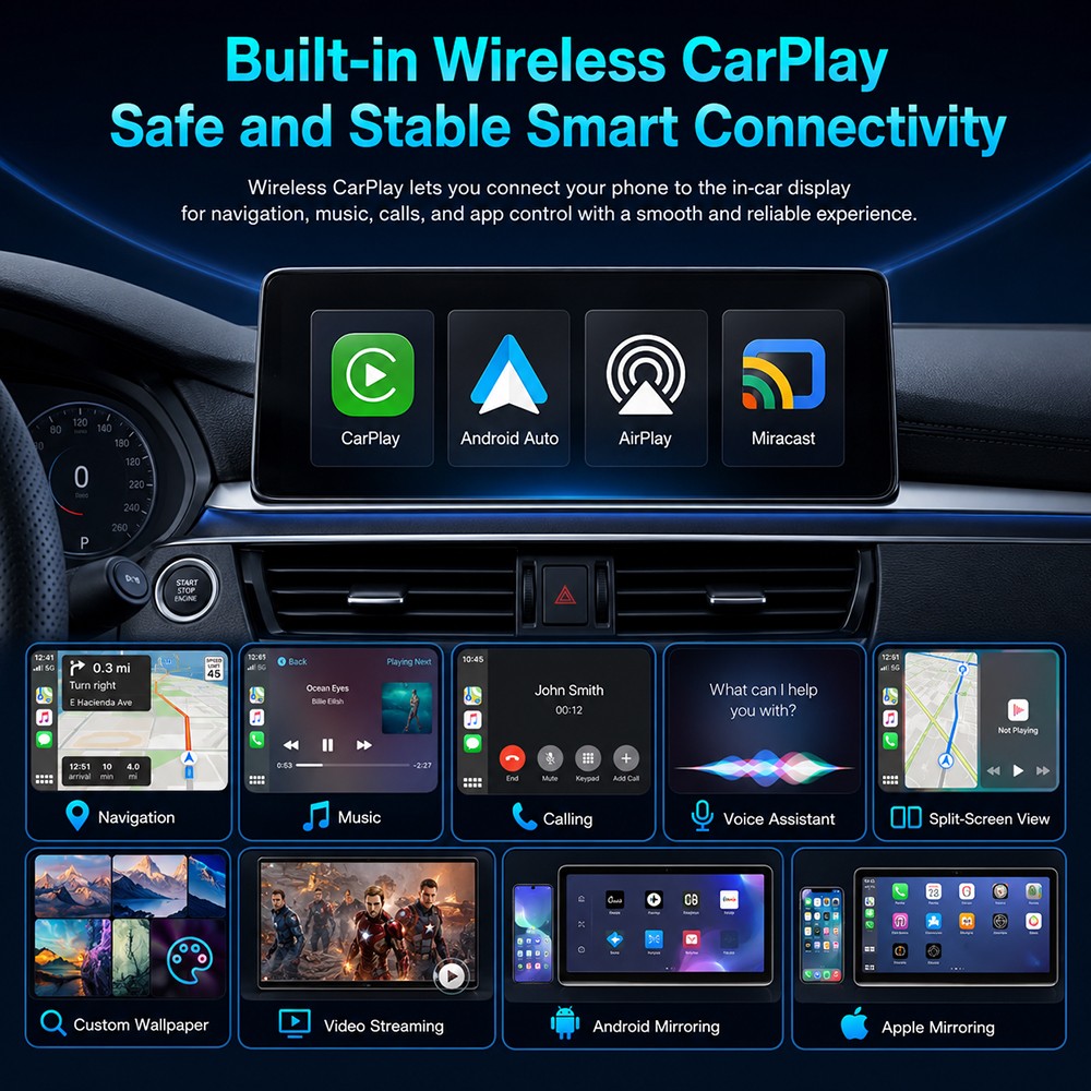 4-in-1 Screen Mirroring Wireless CarPlay Adapter Android Auto AirPlay USB Dongle