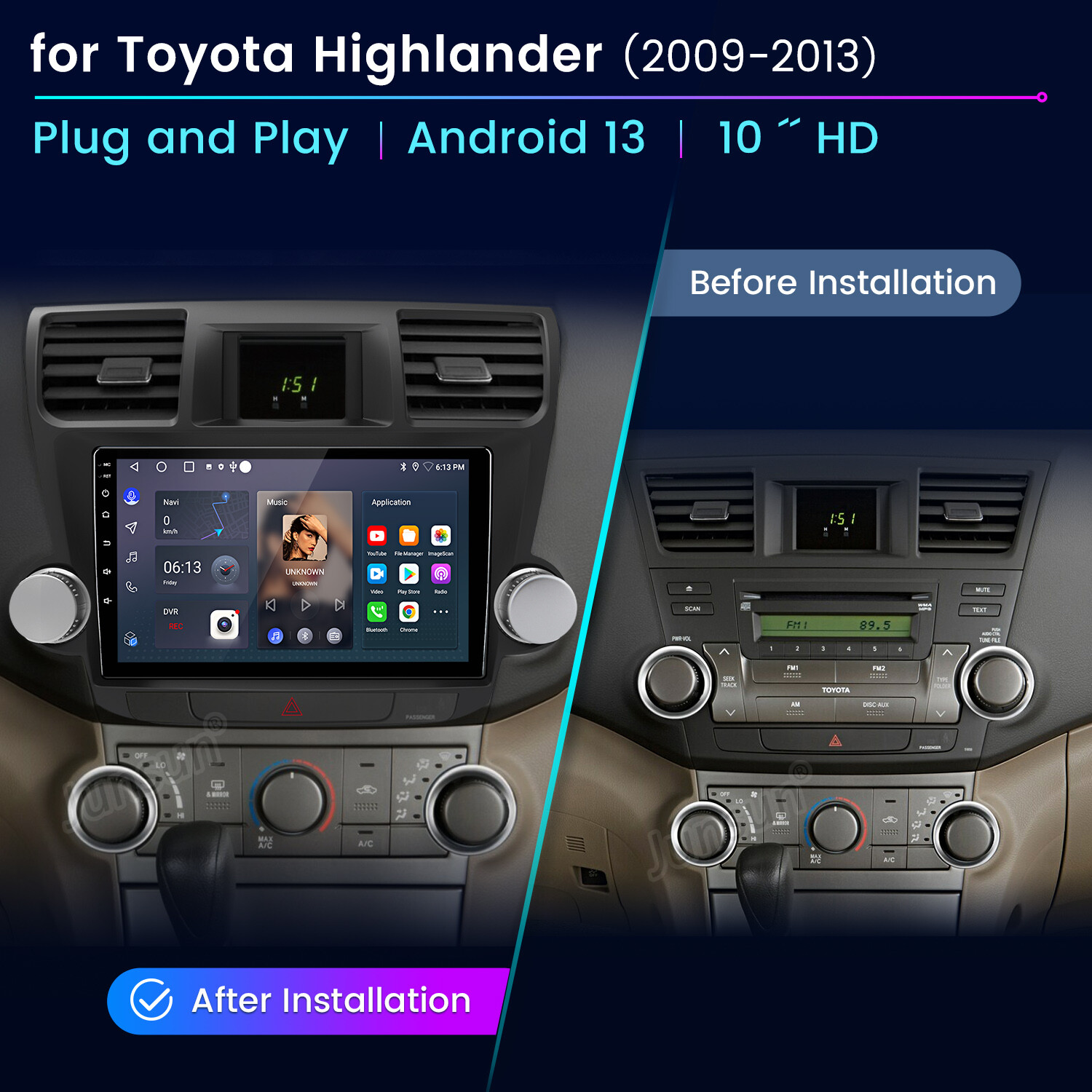 2+64GB Android 13 CarPlay Car Stereo Radio GPS for Toyota Highlander 2009-2013