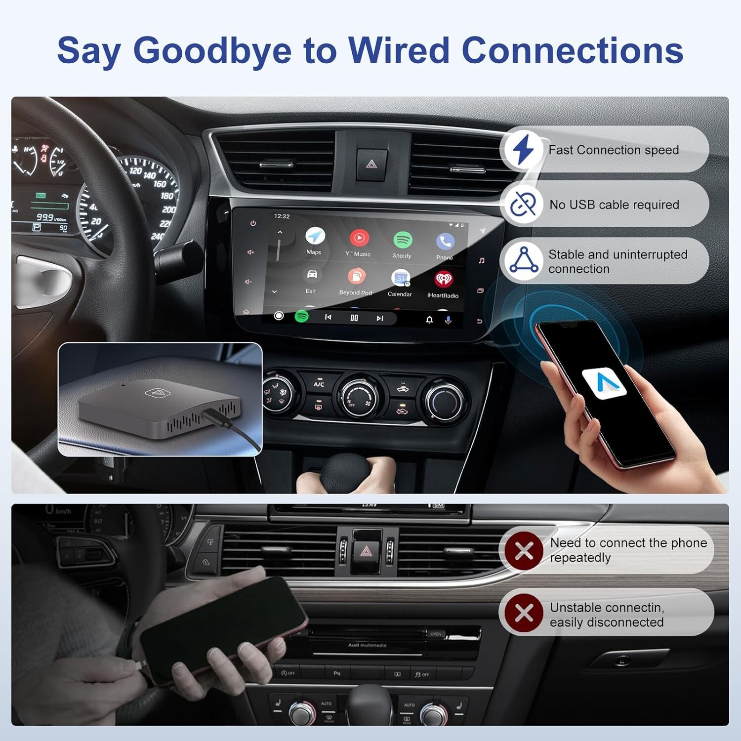 Podofo Wireless Android Auto Adapter, 2023 Upgrade Wireless