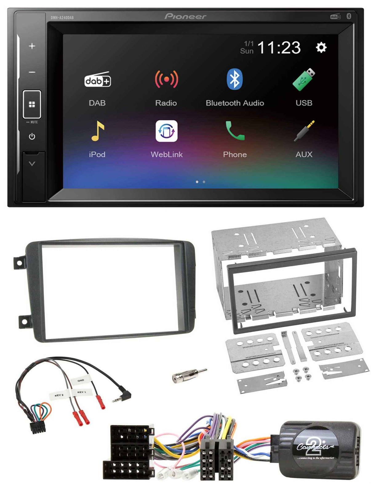 Pioneer DAB Steering Wheel 2DIN Bluetooth USB Car Stereo for Mercedes C W203 00-04 Kit L
