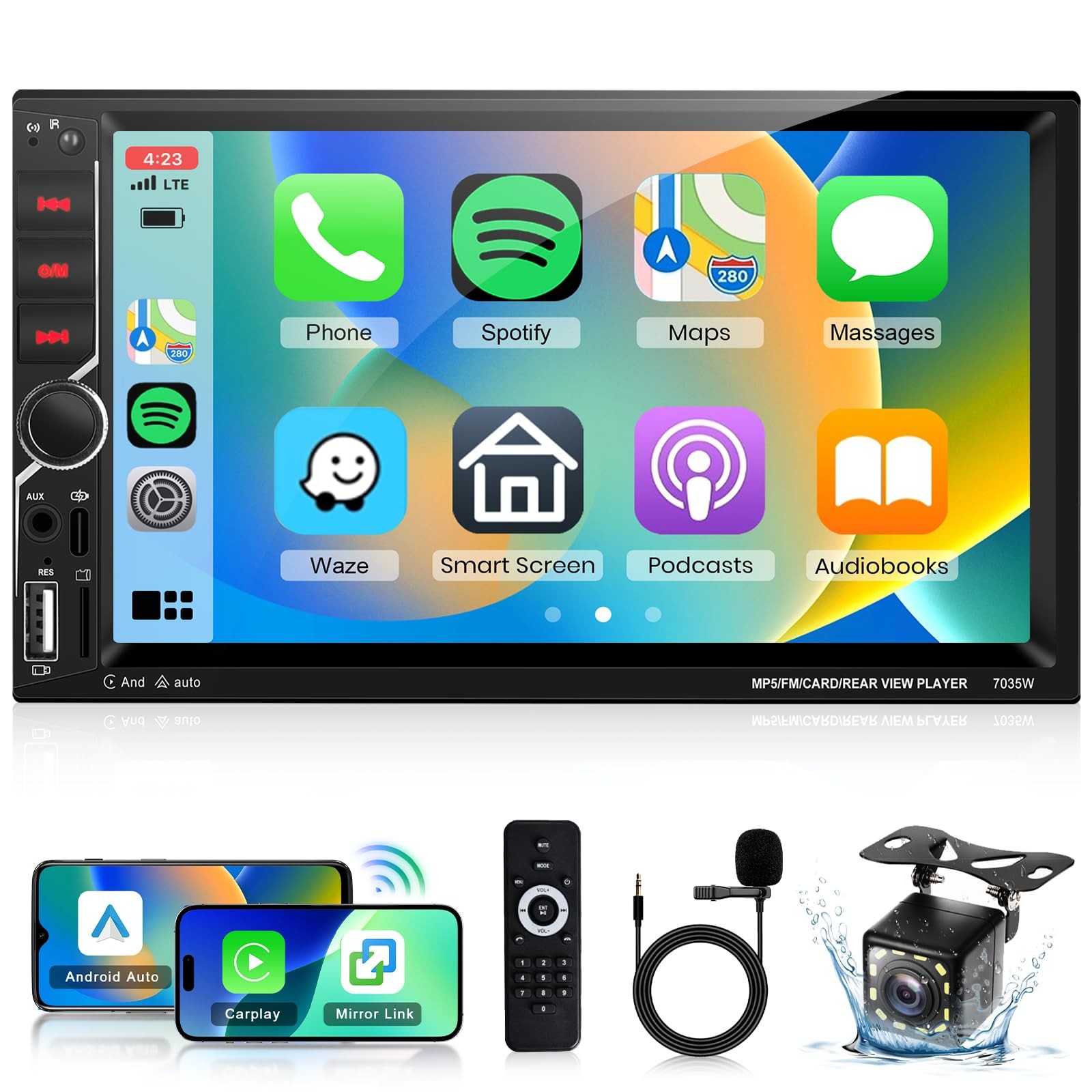 podofo Double Din Car Stereo with Wireless Carplay Android Auto – Mirror Link